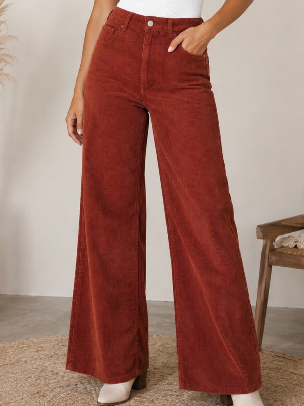 Lulu's Corduroy Pants Size L Burnt Orange Wide Leg Pants NWT